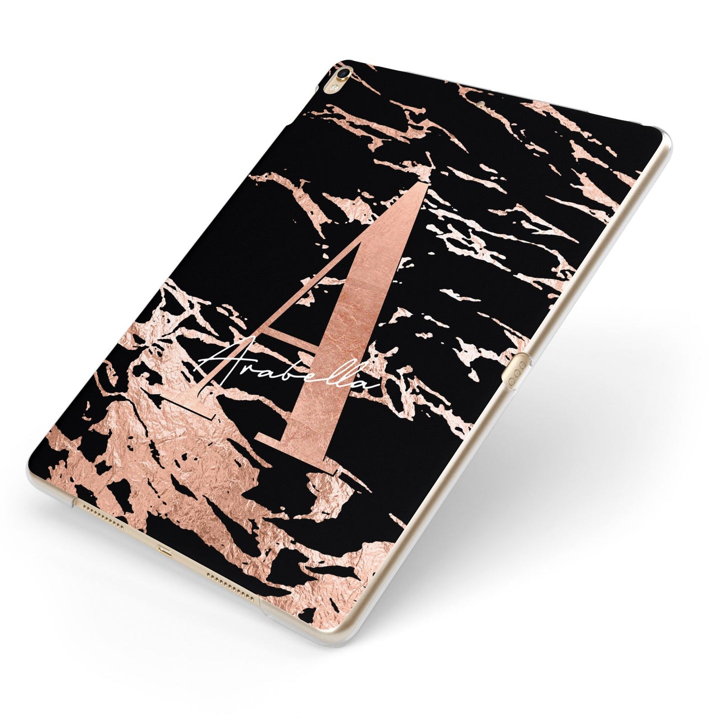 Personalised Black Copper Marble Apple iPad Case on Gold iPad Side View