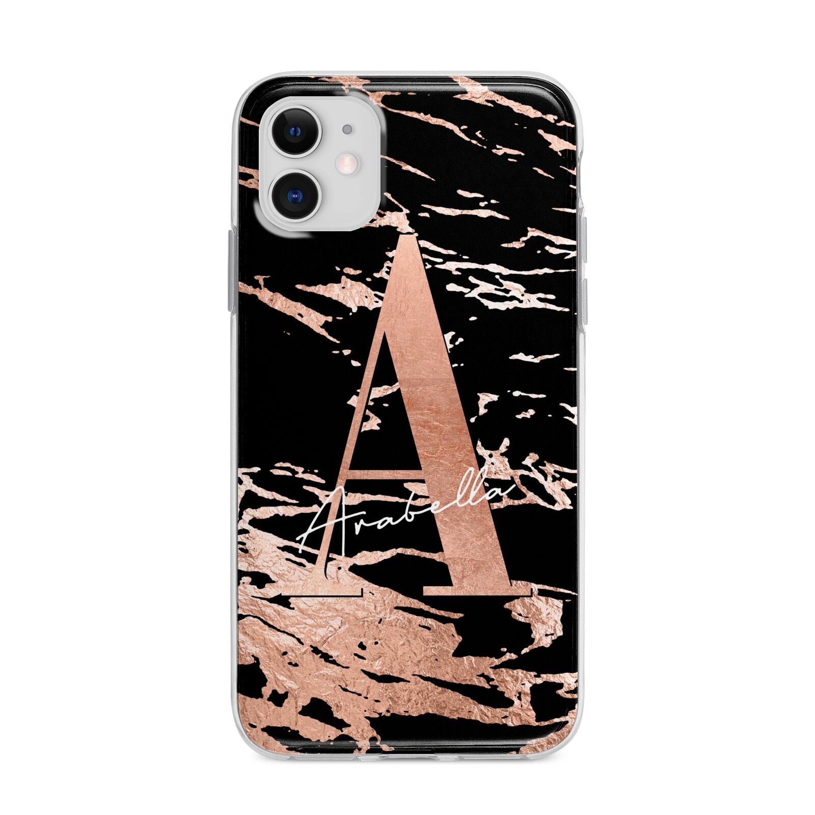Personalised Black Copper Marble Apple iPhone 11 in White with Bumper Case