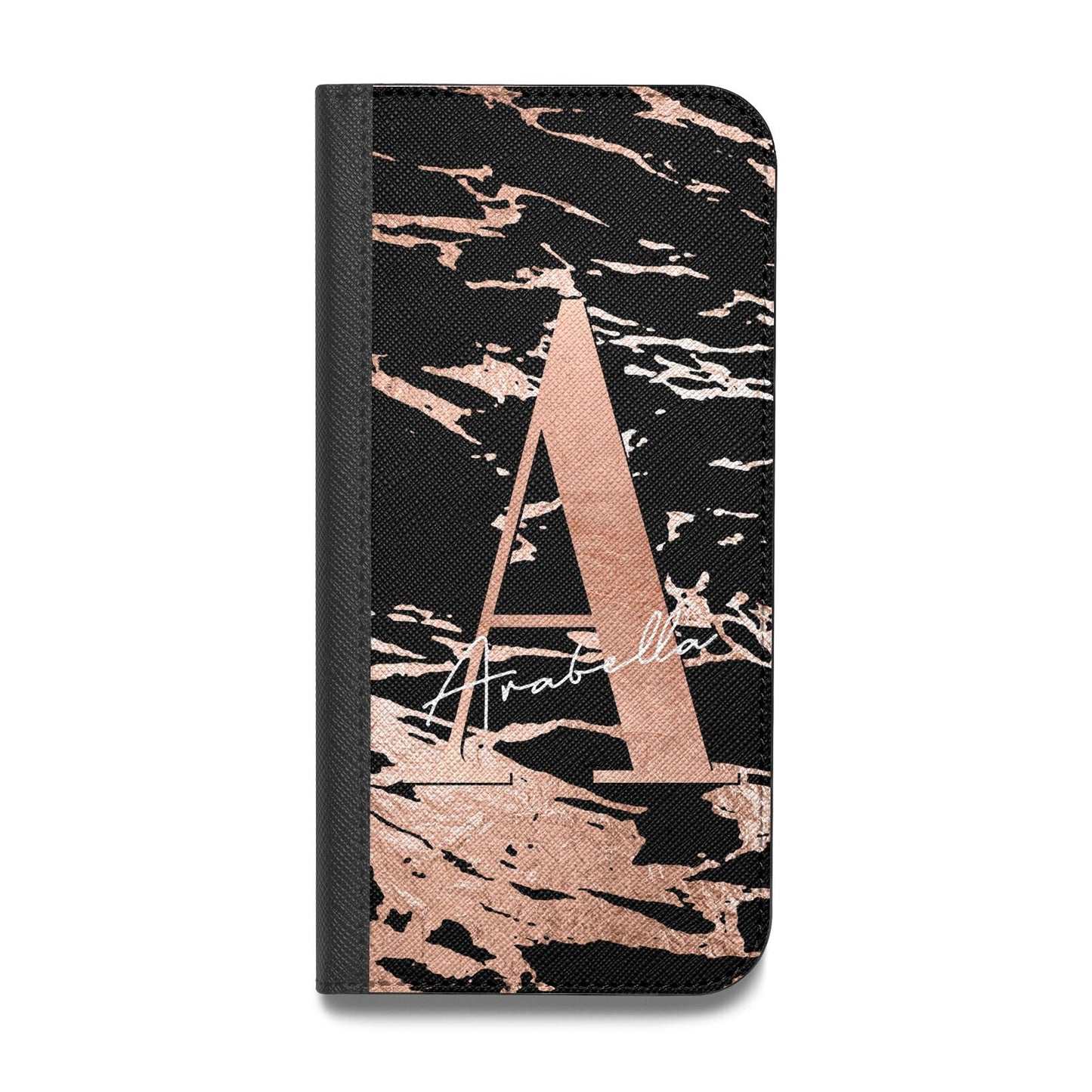Personalised Black Copper Marble Vegan Leather Flip Samsung Case