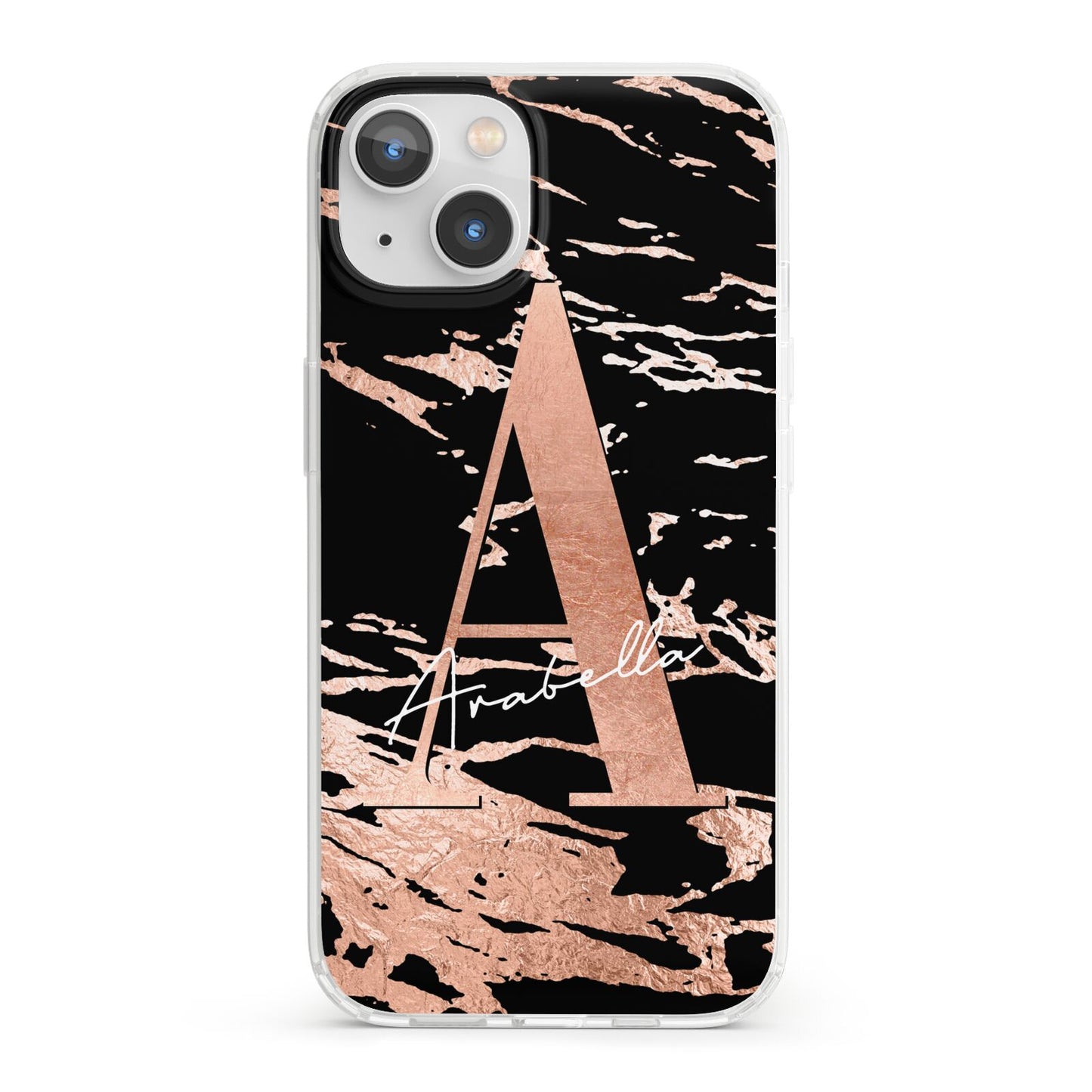 Personalised Black Copper Marble iPhone 13 Clear Bumper Case
