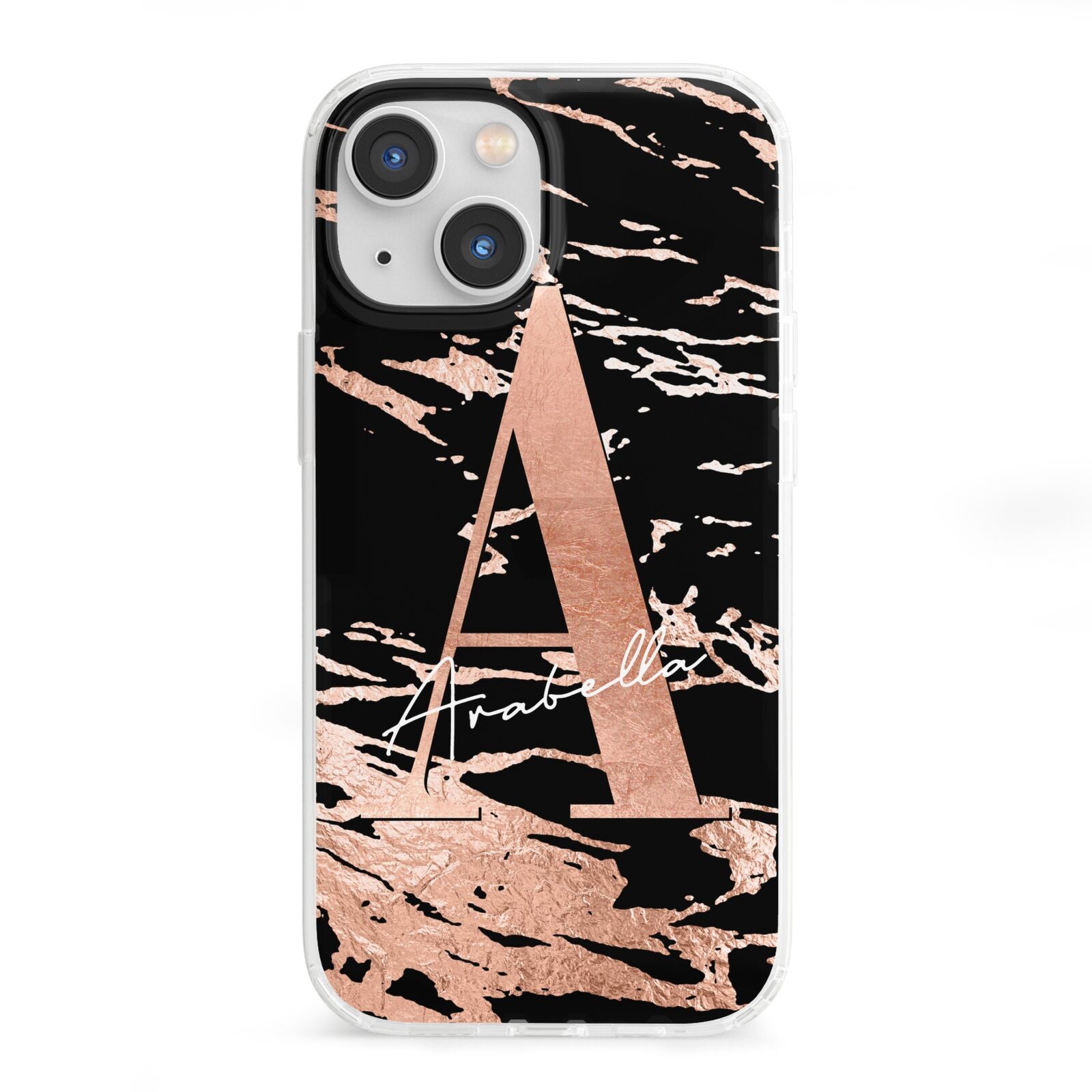 Personalised Black Copper Marble iPhone 13 Mini Clear Bumper Case