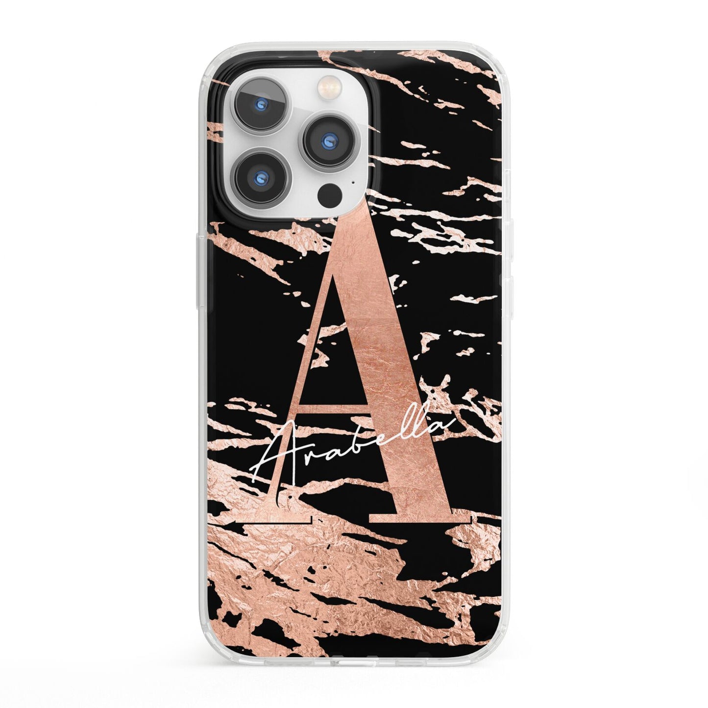 Personalised Black Copper Marble iPhone 13 Pro Clear Bumper Case
