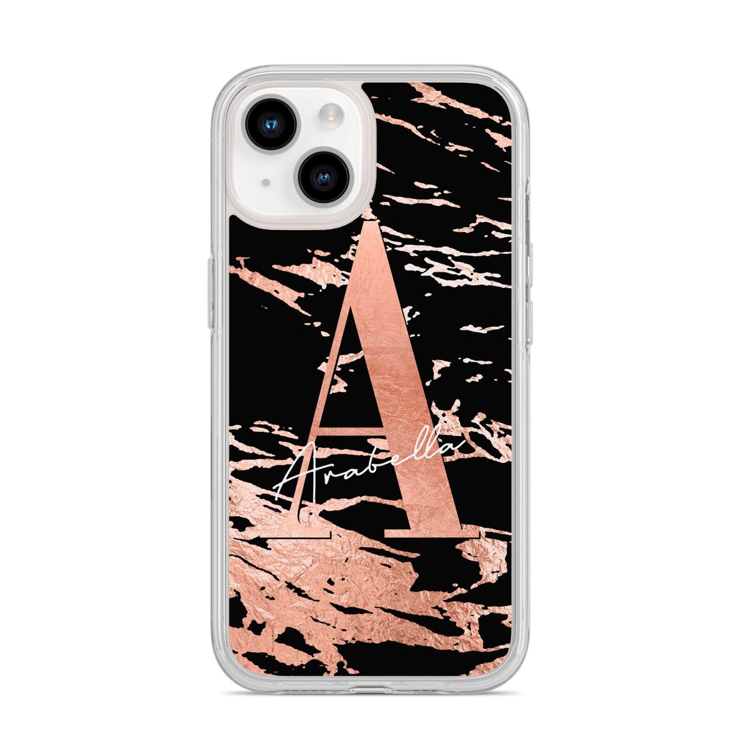 Personalised Black Copper Marble iPhone 14 Clear Tough Case Starlight