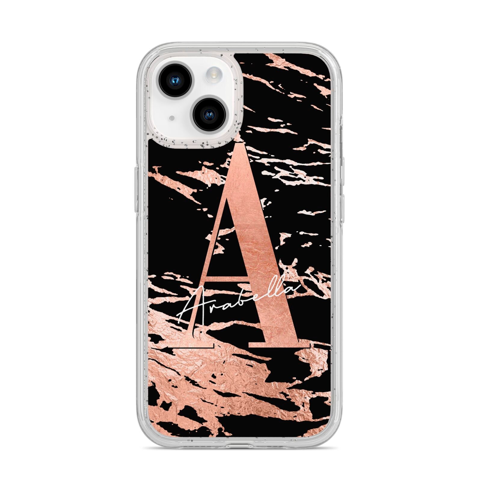 Personalised Black Copper Marble iPhone 14 Glitter Tough Case Starlight