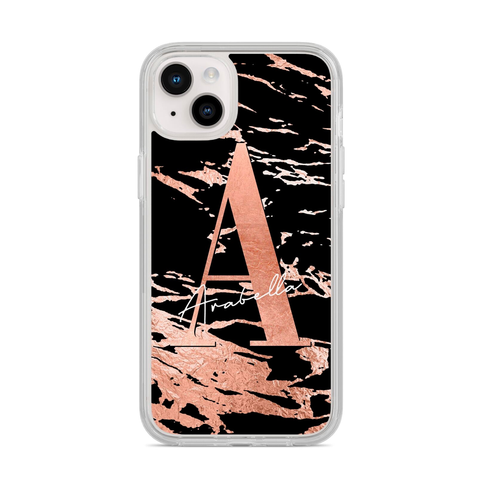 Personalised Black Copper Marble iPhone 14 Plus Clear Tough Case Starlight