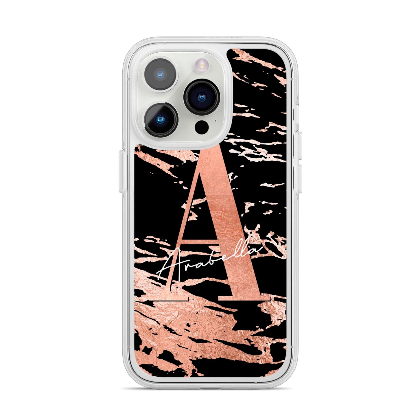 Personalised Black Copper Marble iPhone 14 Pro Clear Tough Case Silver