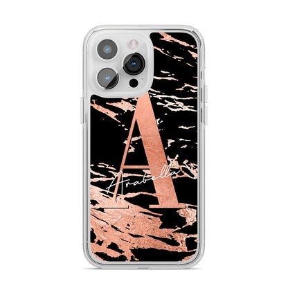 Personalised Black Copper Marble iPhone 14 Pro Max Clear Tough Case Silver