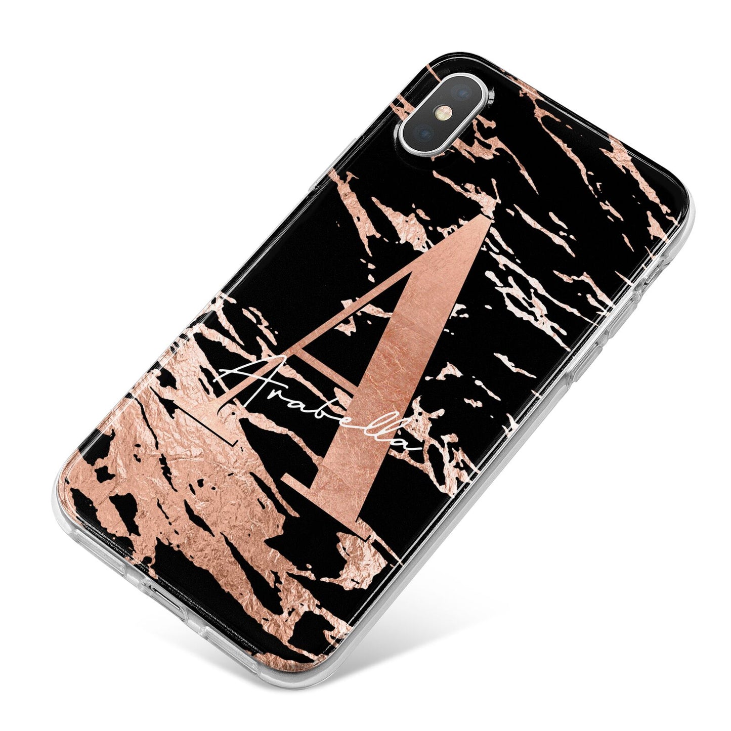 Personalised Black Copper Marble iPhone X Bumper Case on Silver iPhone