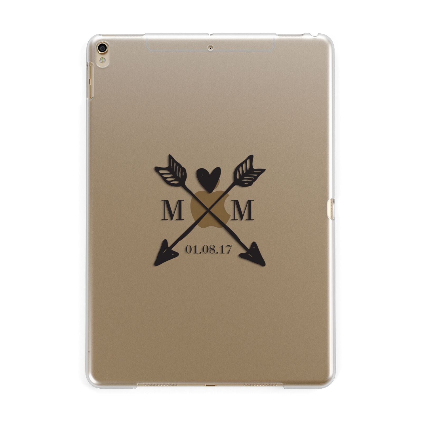 Personalised Black Couples Date Initials Clear Apple iPad Gold Case