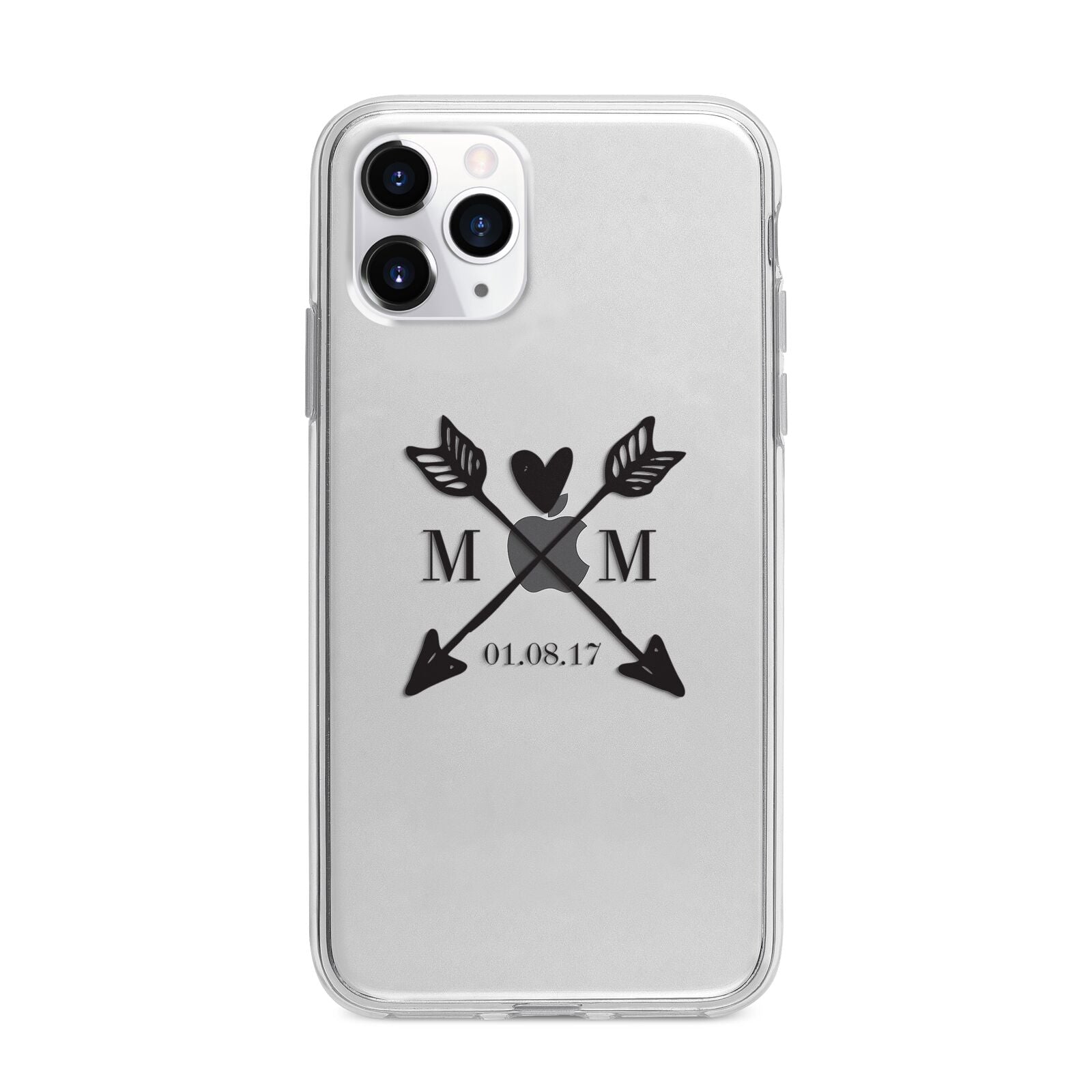 Personalised Black Couples Date Initials Clear Apple iPhone 11 Pro Max in Silver with Bumper Case