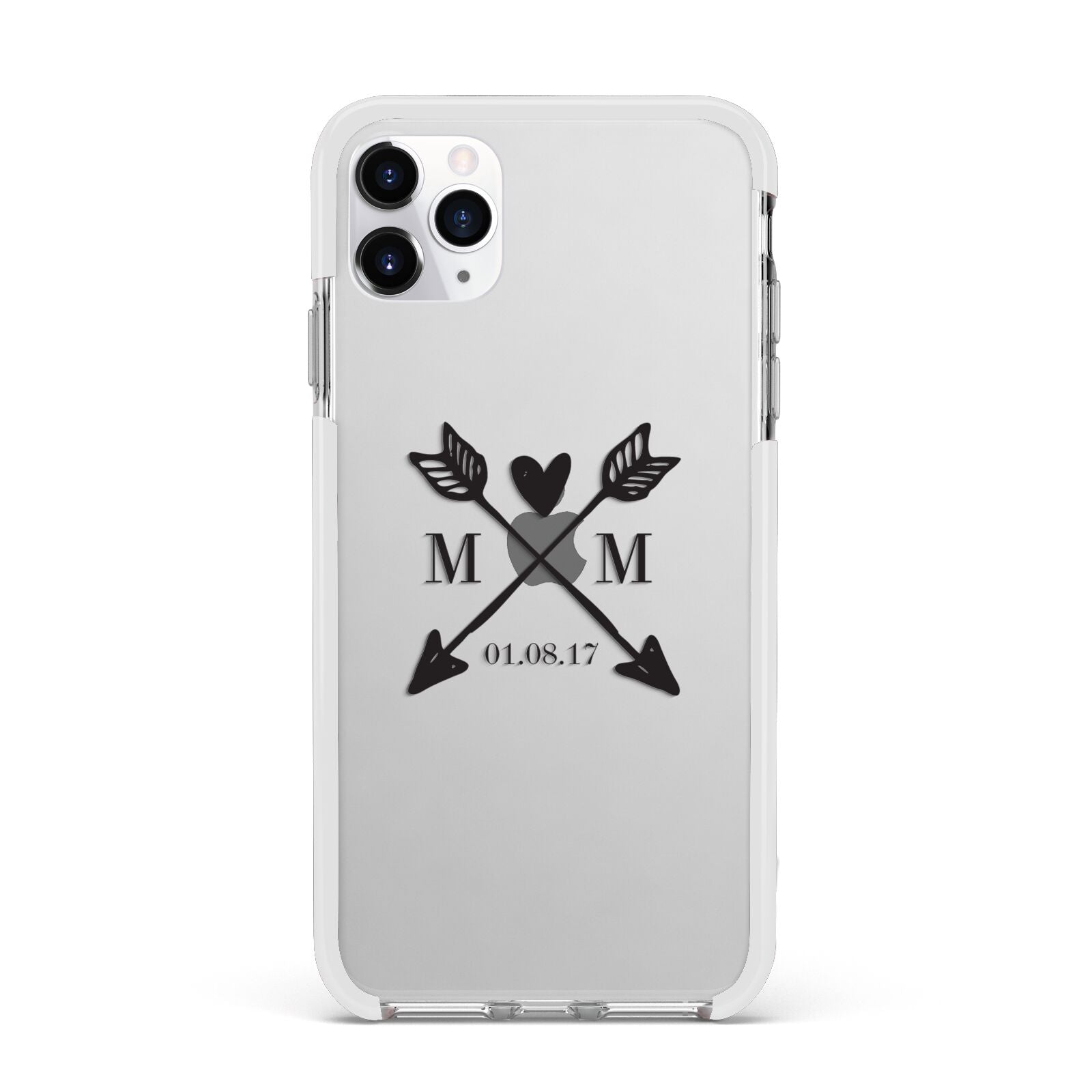 Personalised Black Couples Date Initials Clear Apple iPhone 11 Pro Max in Silver with White Impact Case