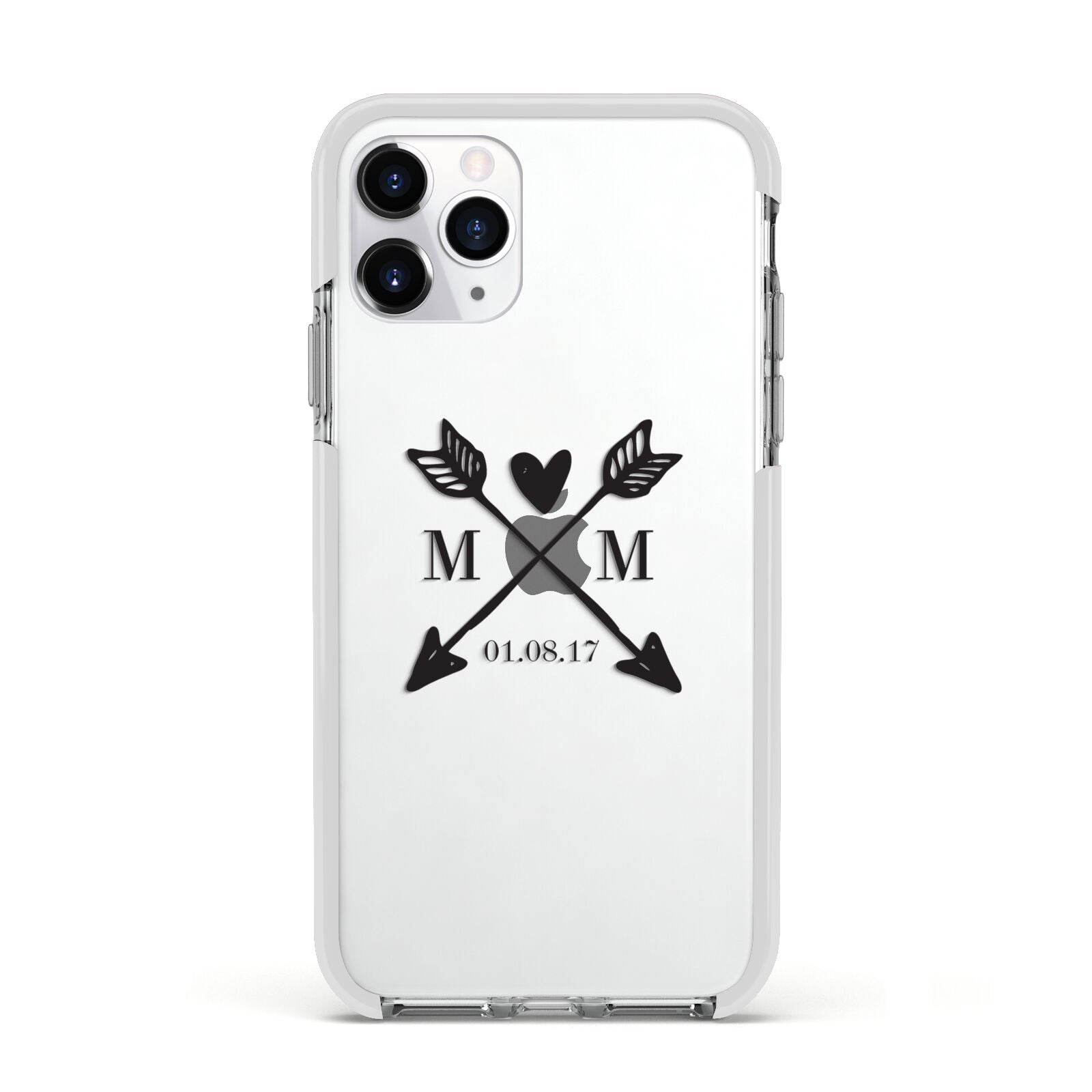 Personalised Black Couples Date Initials Clear Apple iPhone 11 Pro in Silver with White Impact Case