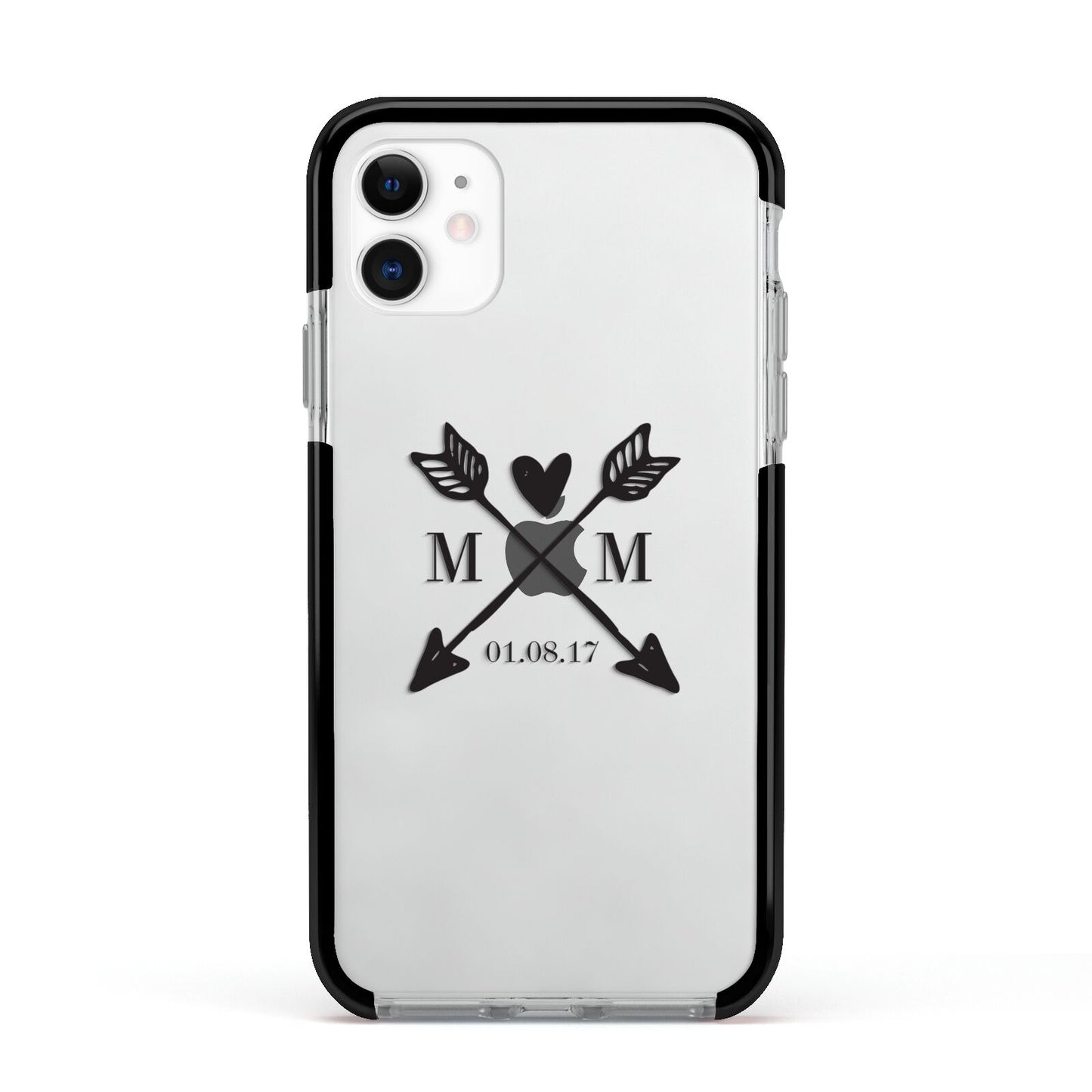 Personalised Black Couples Date Initials Clear Apple iPhone 11 in White with Black Impact Case
