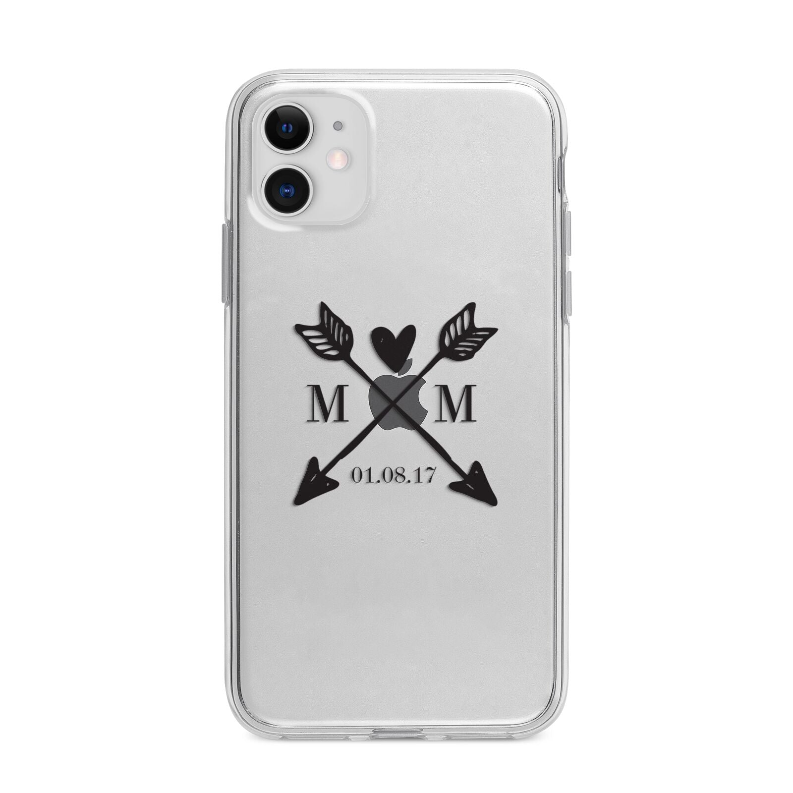 Personalised Black Couples Date Initials Clear Apple iPhone 11 in White with Bumper Case