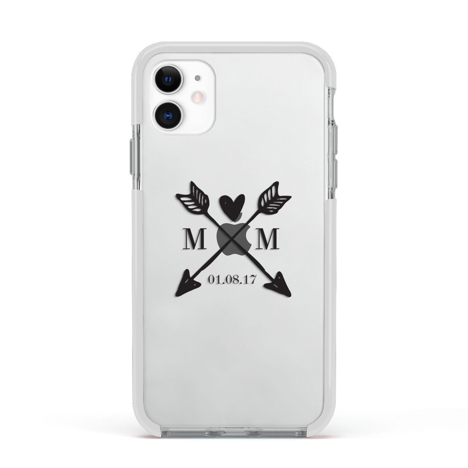 Personalised Black Couples Date Initials Clear Apple iPhone 11 in White with White Impact Case