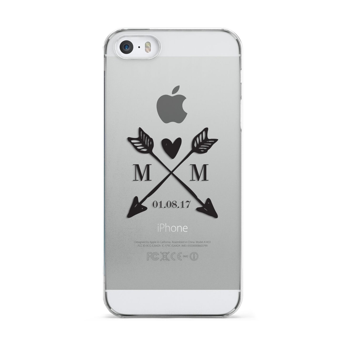 Personalised Black Couples Date Initials Clear Apple iPhone 5 Case
