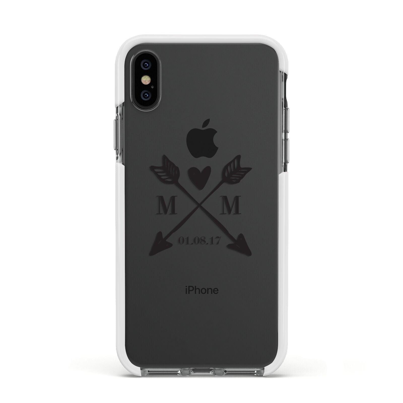 Personalised Black Couples Date Initials Clear Apple iPhone Xs Impact Case White Edge on Black Phone