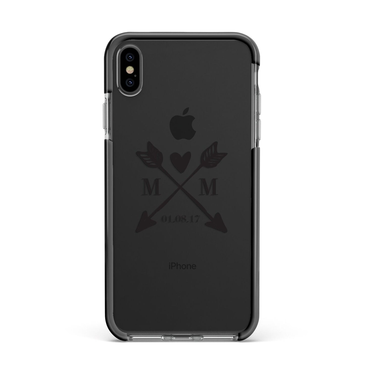 Personalised Black Couples Date Initials Clear Apple iPhone Xs Max Impact Case Black Edge on Black Phone