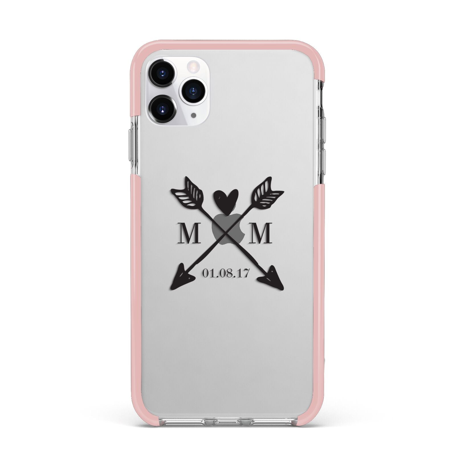 Personalised Black Couples Date Initials Clear iPhone 11 Pro Max Impact Pink Edge Case