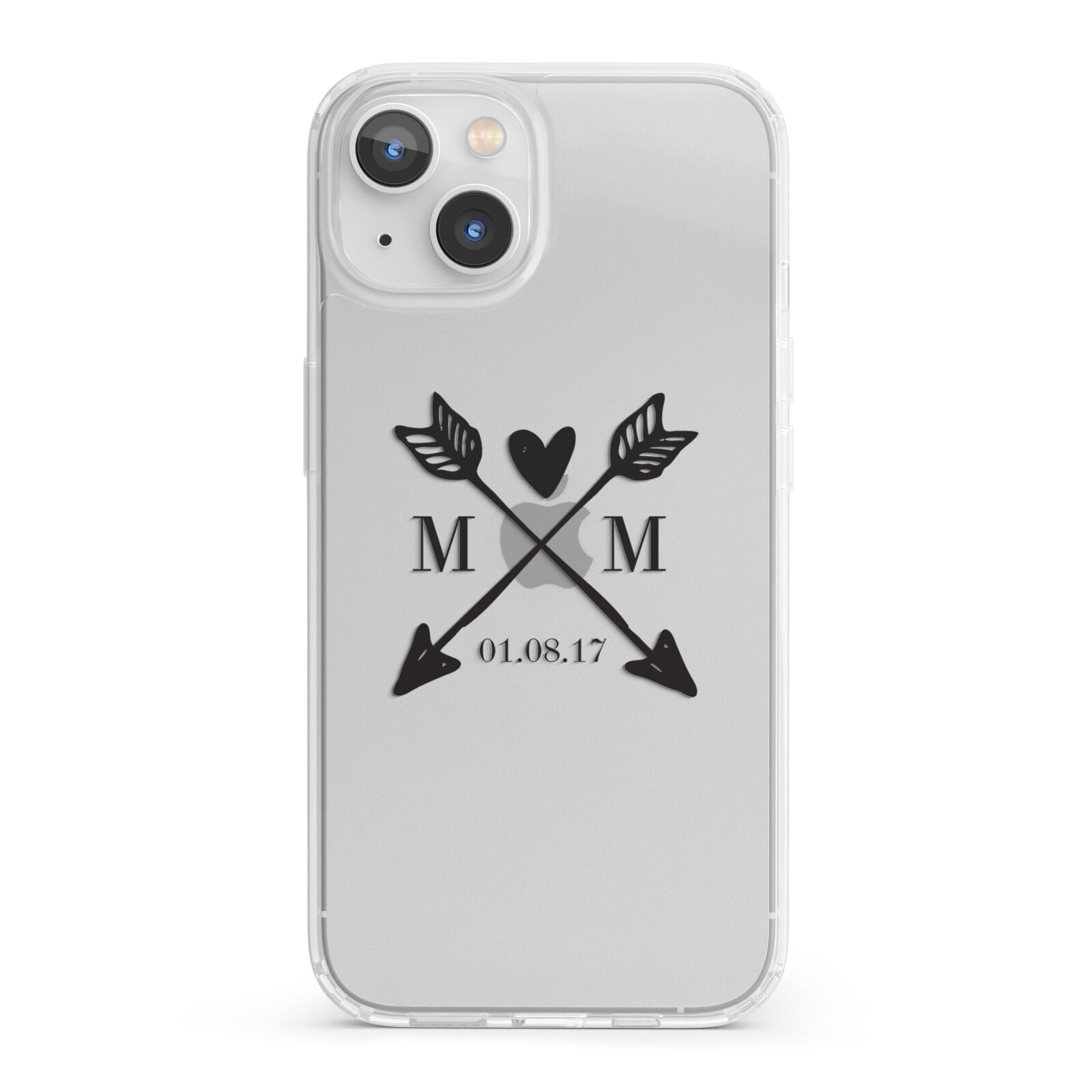 Personalised Black Couples Date Initials Clear iPhone 13 Clear Bumper Case