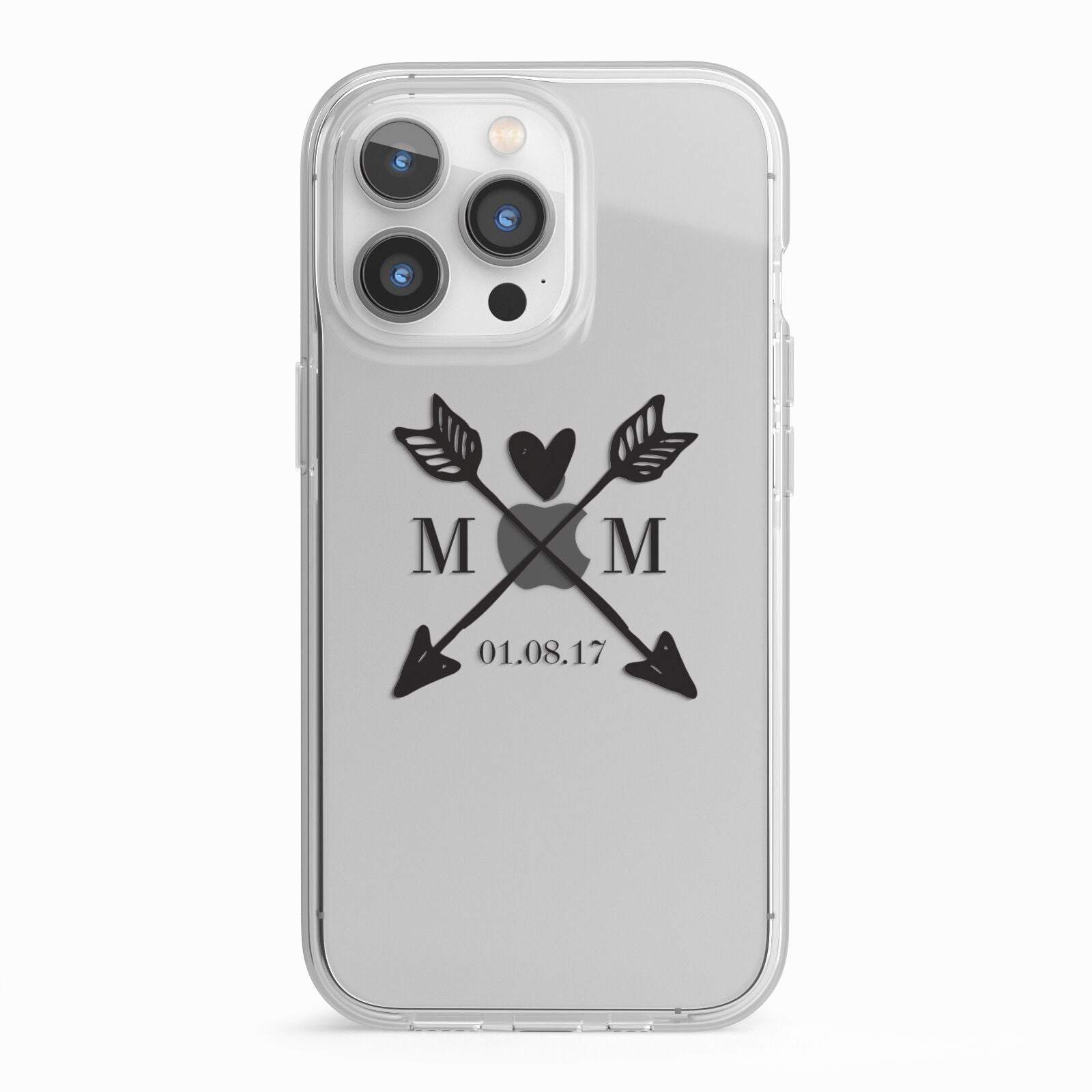 Personalised Black Couples Date Initials Clear iPhone 13 Pro TPU Impact Case with White Edges