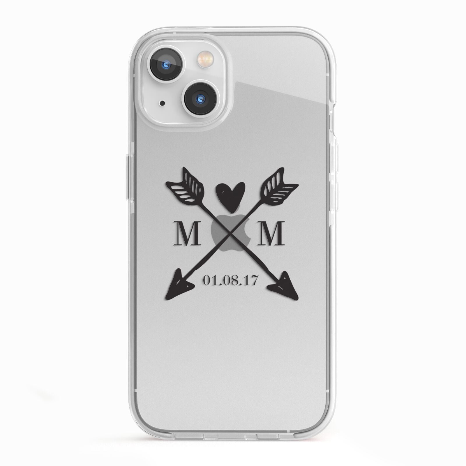 Personalised Black Couples Date Initials Clear iPhone 13 TPU Impact Case with White Edges