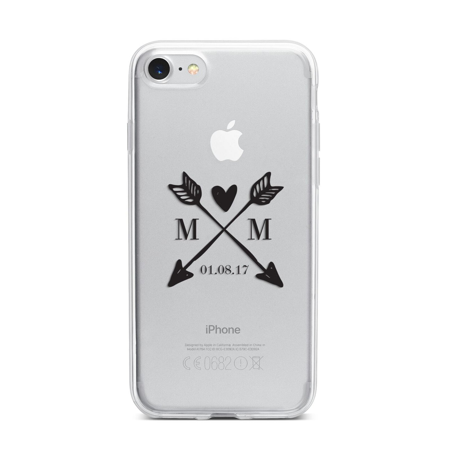 Personalised Black Couples Date Initials Clear iPhone 7 Bumper Case on Silver iPhone