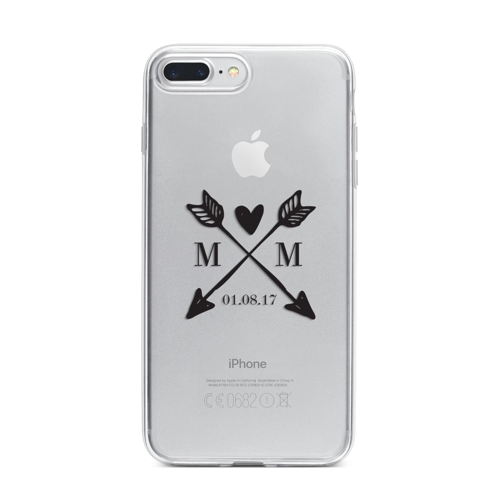 Personalised Black Couples Date Initials Clear iPhone 7 Plus Bumper Case on Silver iPhone