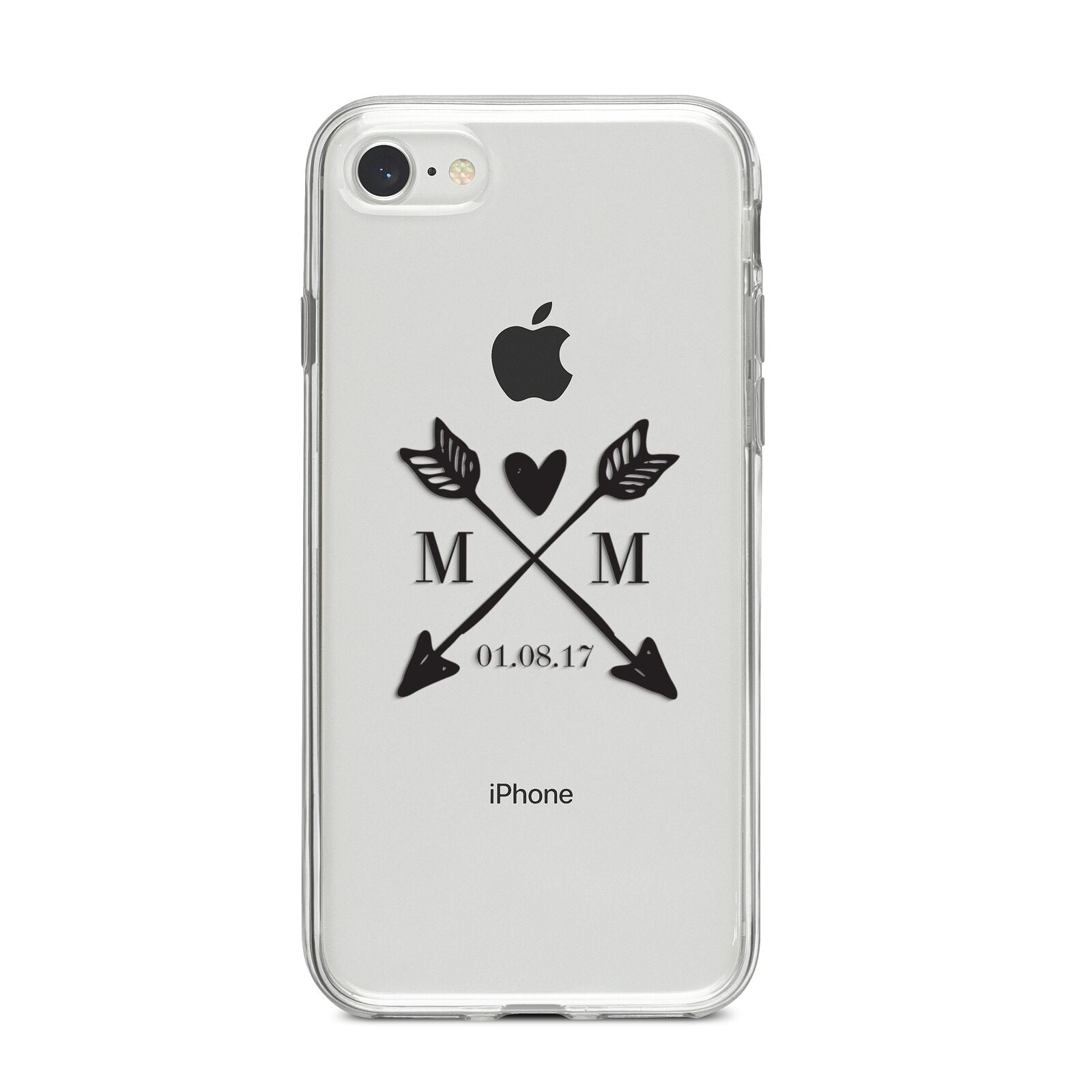 Personalised Black Couples Date Initials Clear iPhone 8 Bumper Case on Silver iPhone