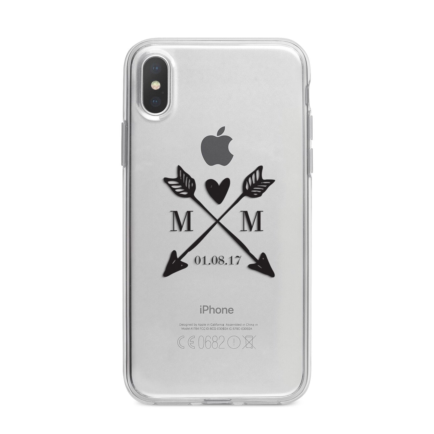 Personalised Black Couples Date Initials Clear iPhone X Bumper Case on Silver iPhone Alternative Image 1