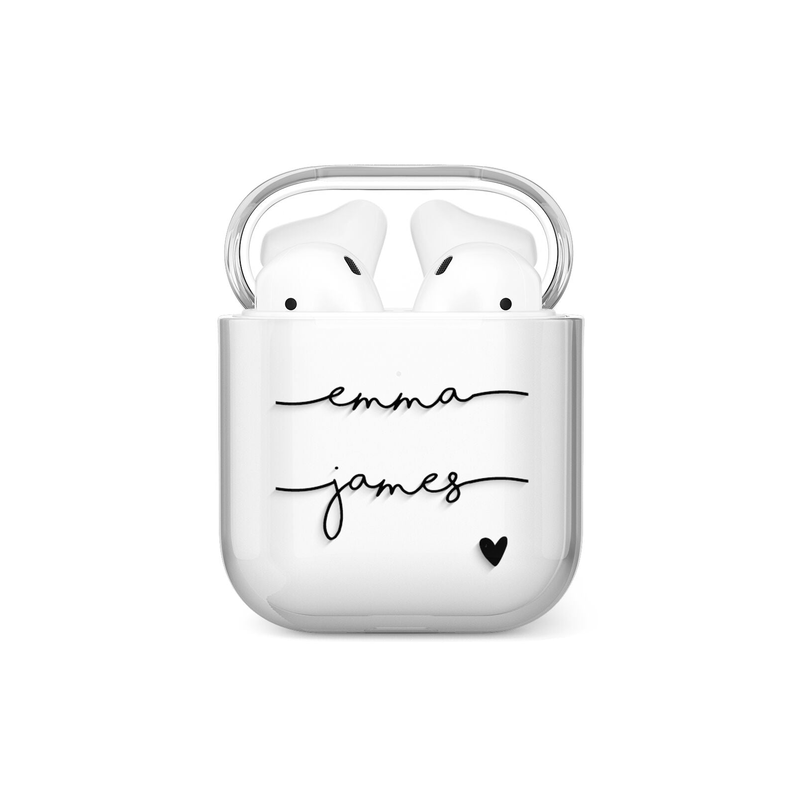 Personalised Black Couples Two Names Heart AirPods Case