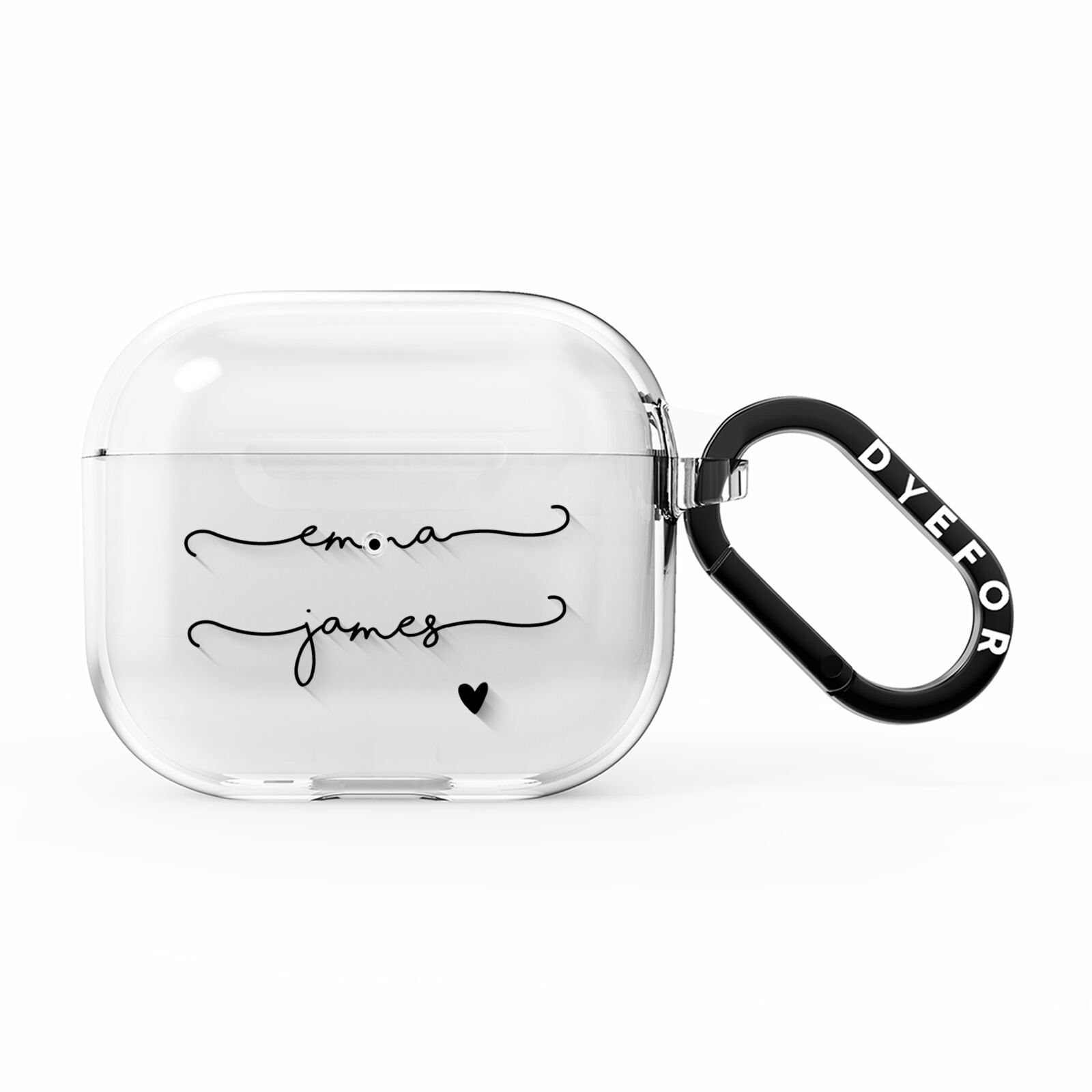 Personalised Black Couples Two Names Heart AirPods Clear Case 3rd Gen