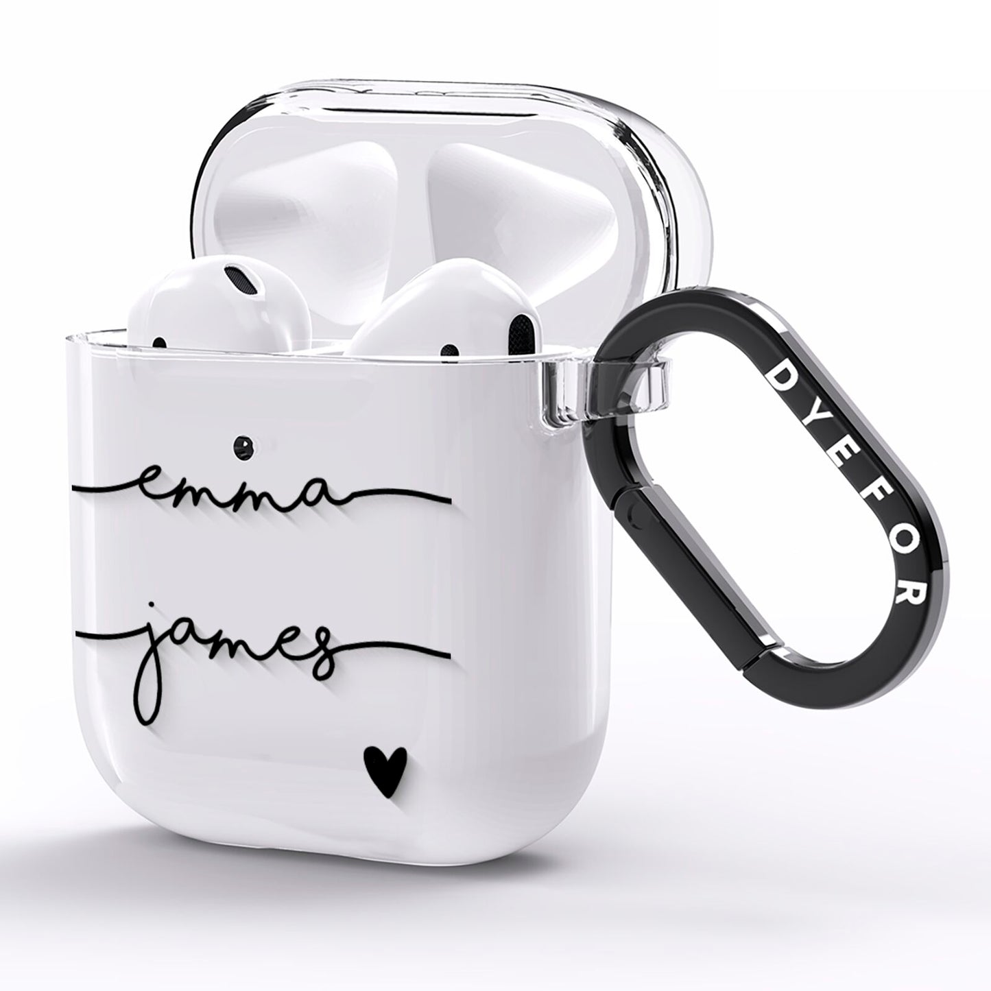 Personalised Black Couples Two Names Heart AirPods Clear Case Side Image