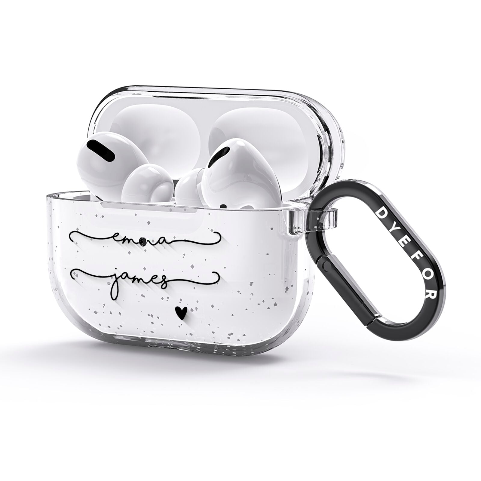 Personalised Black Couples Two Names Heart AirPods Glitter Case 3rd Gen Side Image