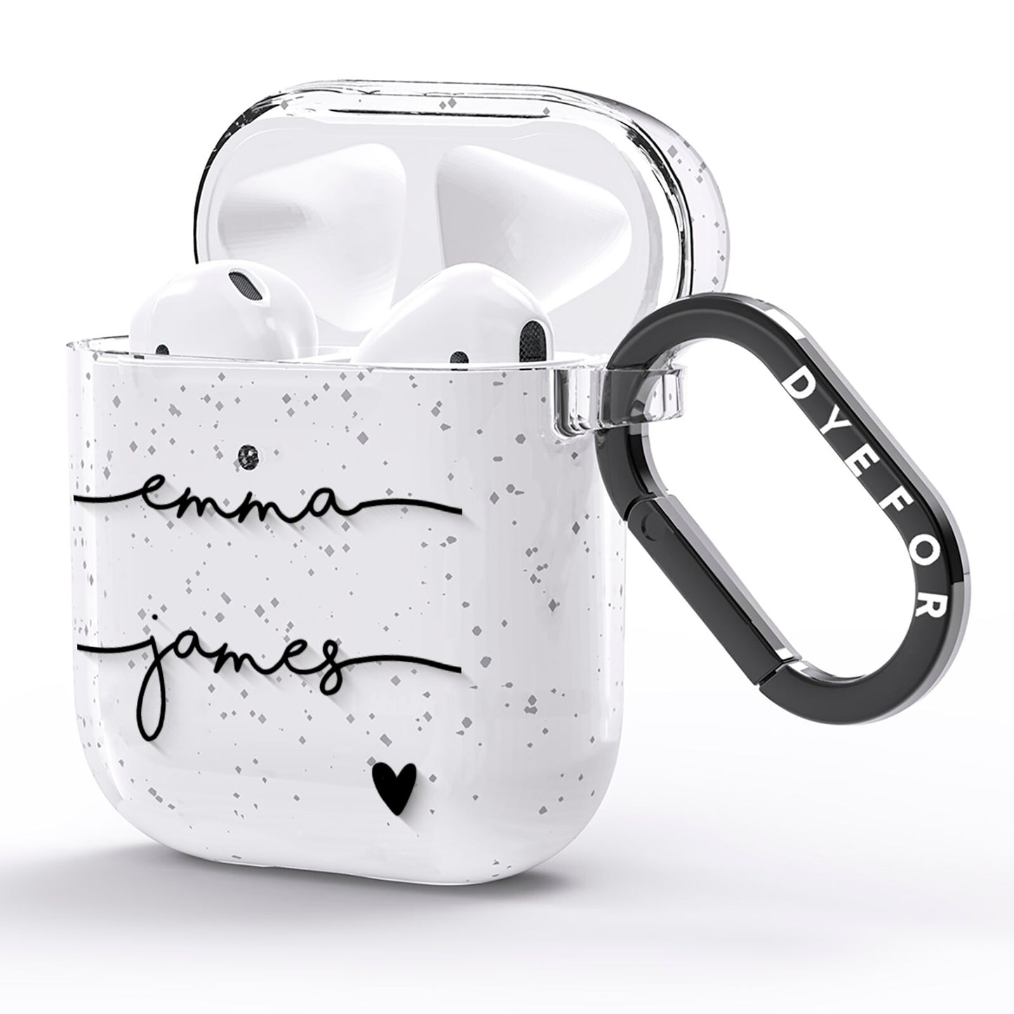 Personalised Black Couples Two Names Heart AirPods Glitter Case Side Image