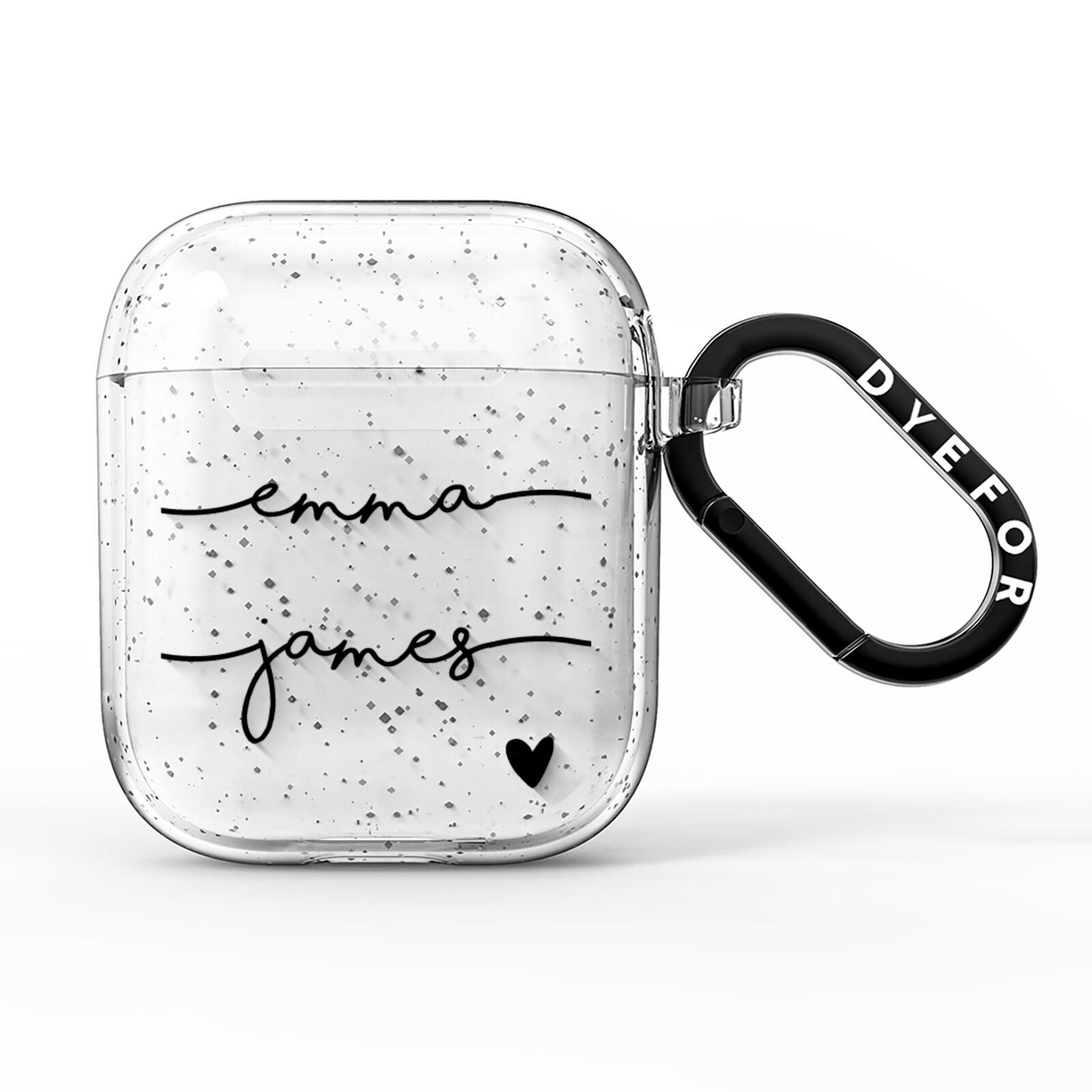 Personalised Black Couples Two Names Heart AirPods Glitter Case