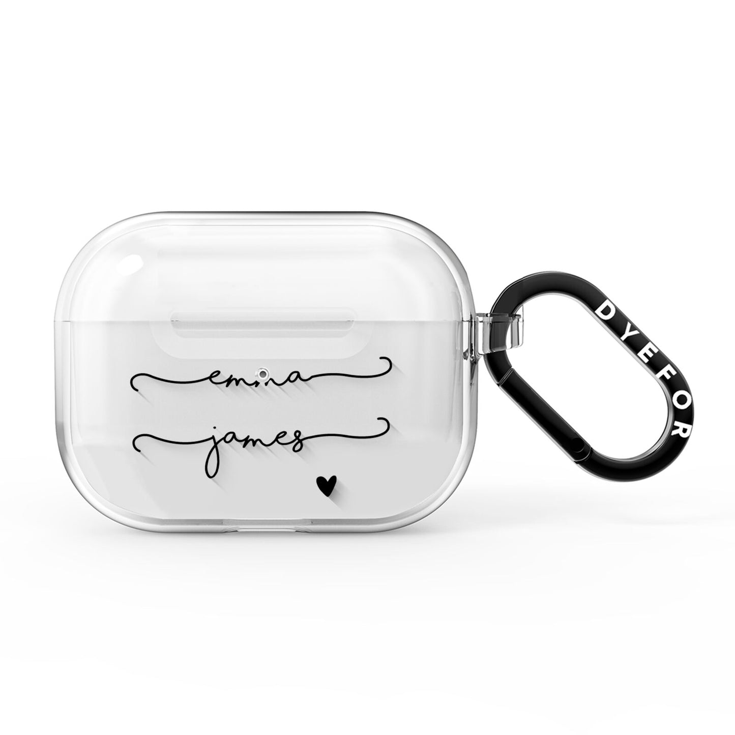 Personalised Black Couples Two Names Heart AirPods Pro Clear Case