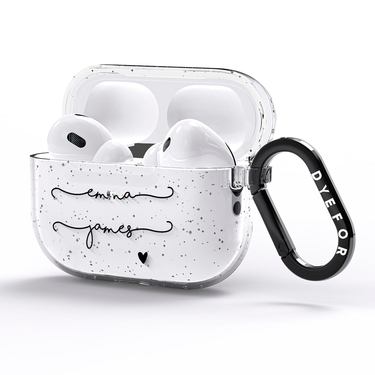 Personalised Black Couples Two Names Heart AirPods Pro Glitter Case Side Image