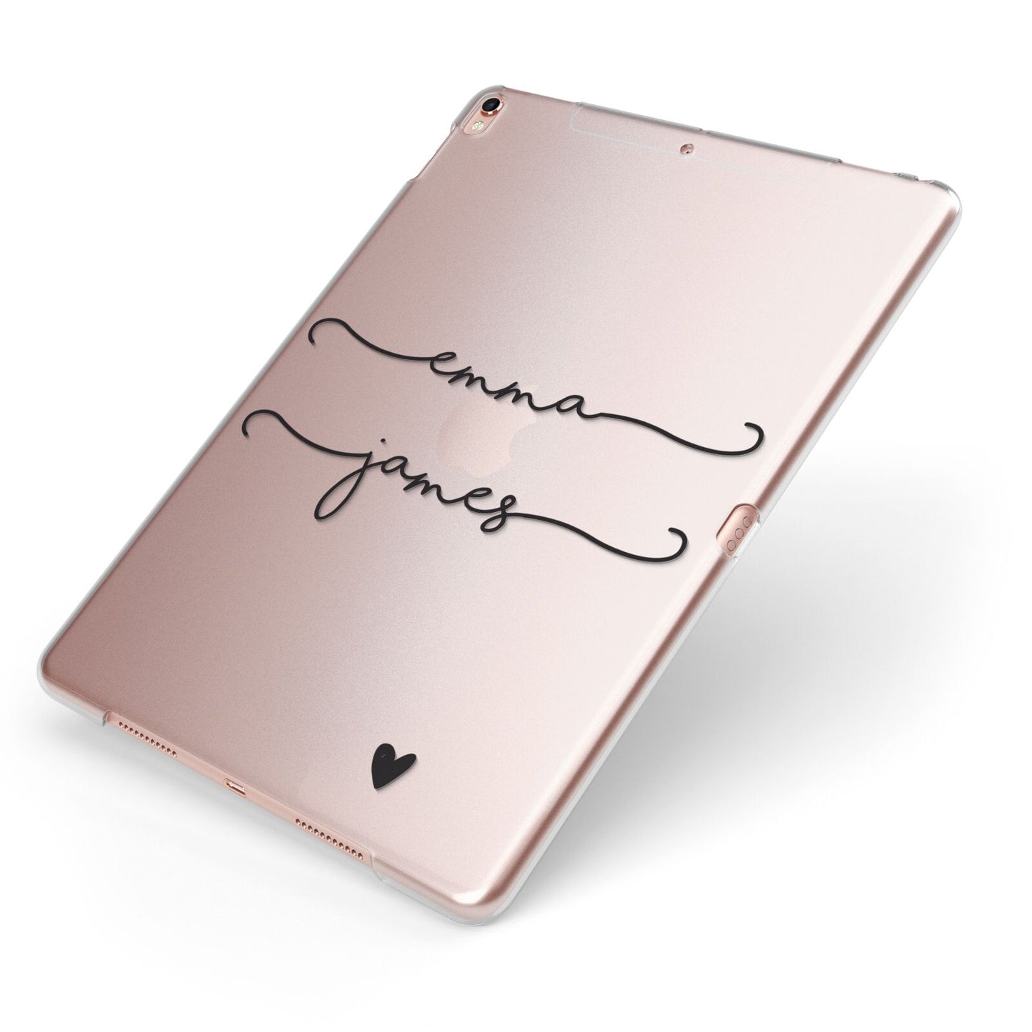 Personalised Black Couples Two Names Heart Apple iPad Case on Rose Gold iPad Side View