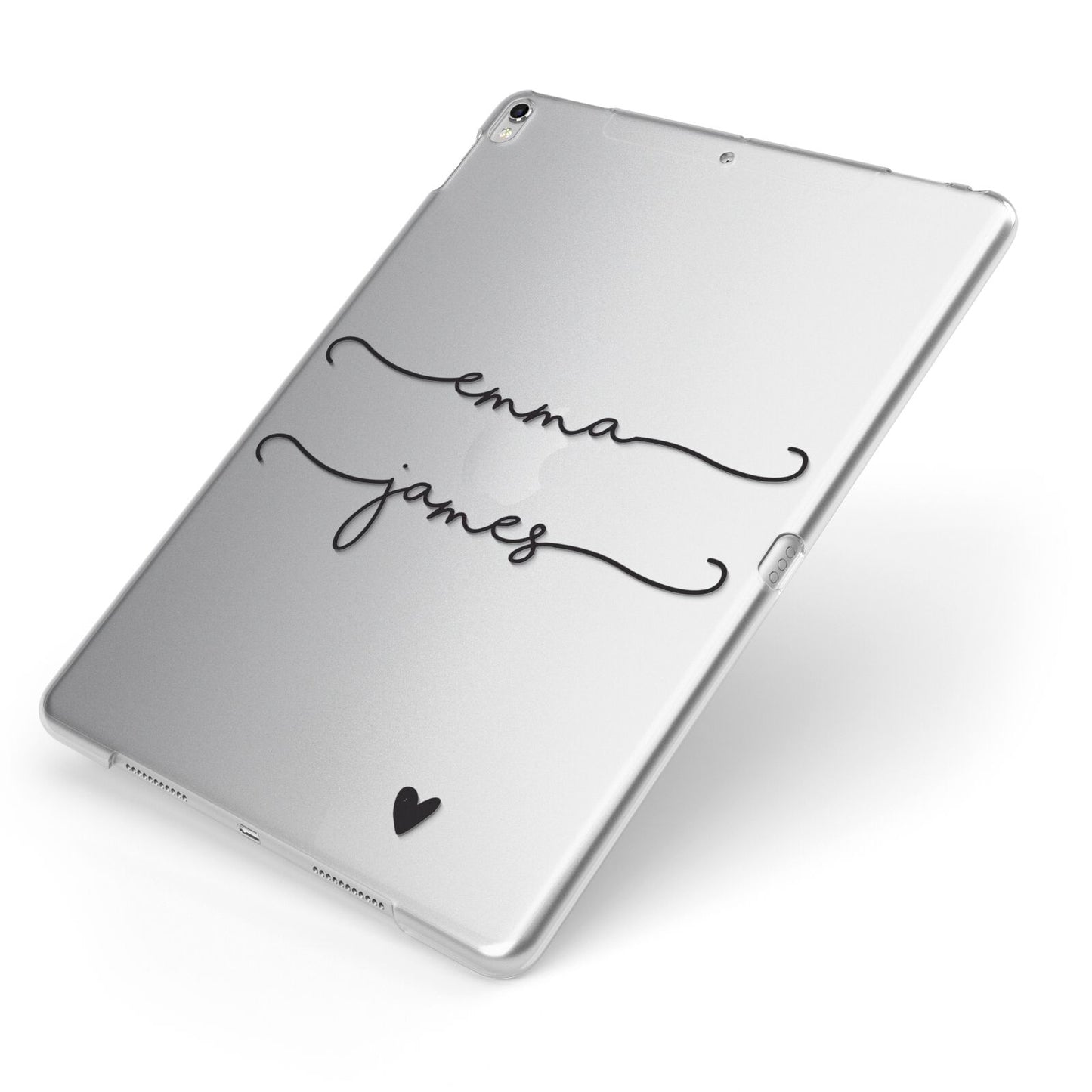 Personalised Black Couples Two Names Heart Apple iPad Case on Silver iPad Side View