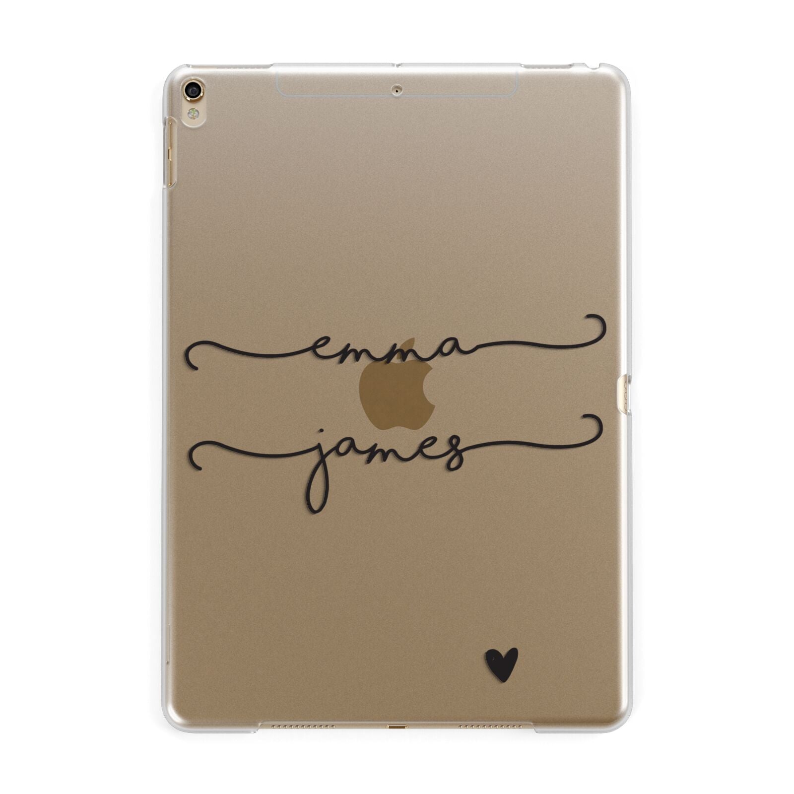 Personalised Black Couples Two Names Heart Apple iPad Gold Case