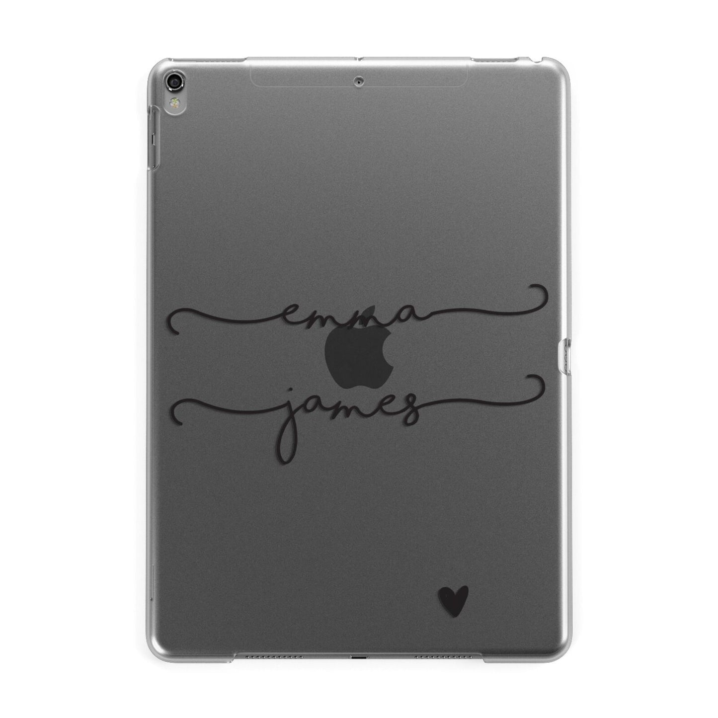 Personalised Black Couples Two Names Heart Apple iPad Grey Case