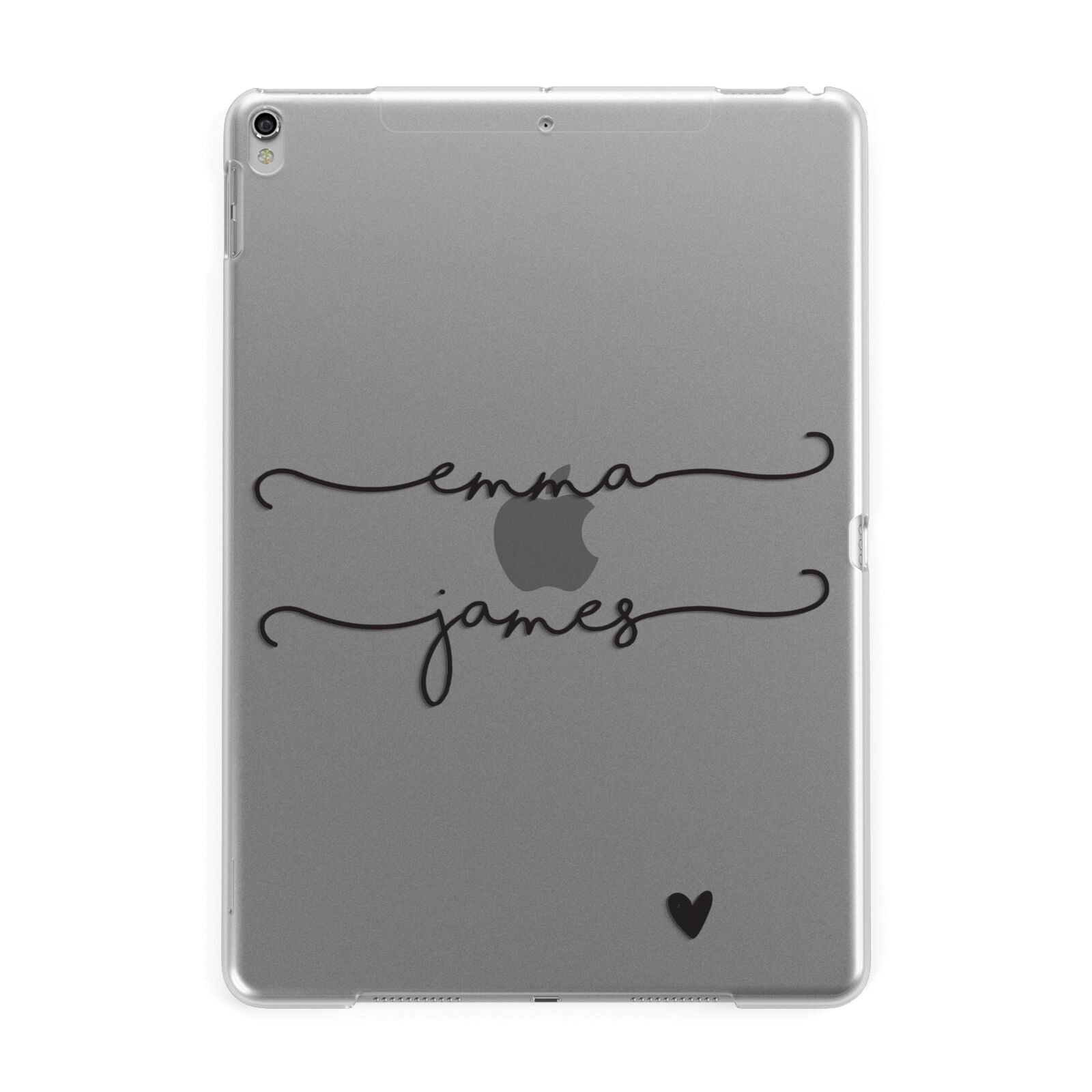 Personalised Black Couples Two Names Heart Apple iPad Silver Case