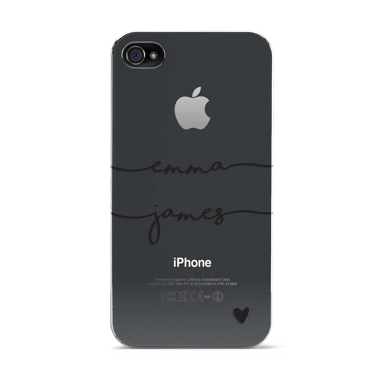 Personalised Black Couples Two Names Heart Apple iPhone 4s Case