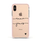 Personalised Black Couples Two Names Heart Apple iPhone Xs Impact Case Pink Edge on Gold Phone