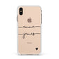 Personalised Black Couples Two Names Heart Apple iPhone Xs Max Impact Case White Edge on Gold Phone