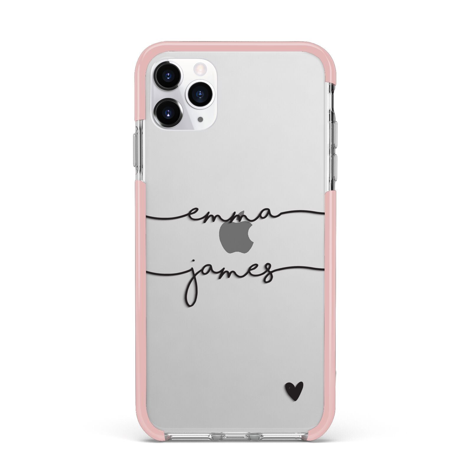 Personalised Black Couples Two Names Heart iPhone 11 Pro Max Impact Pink Edge Case
