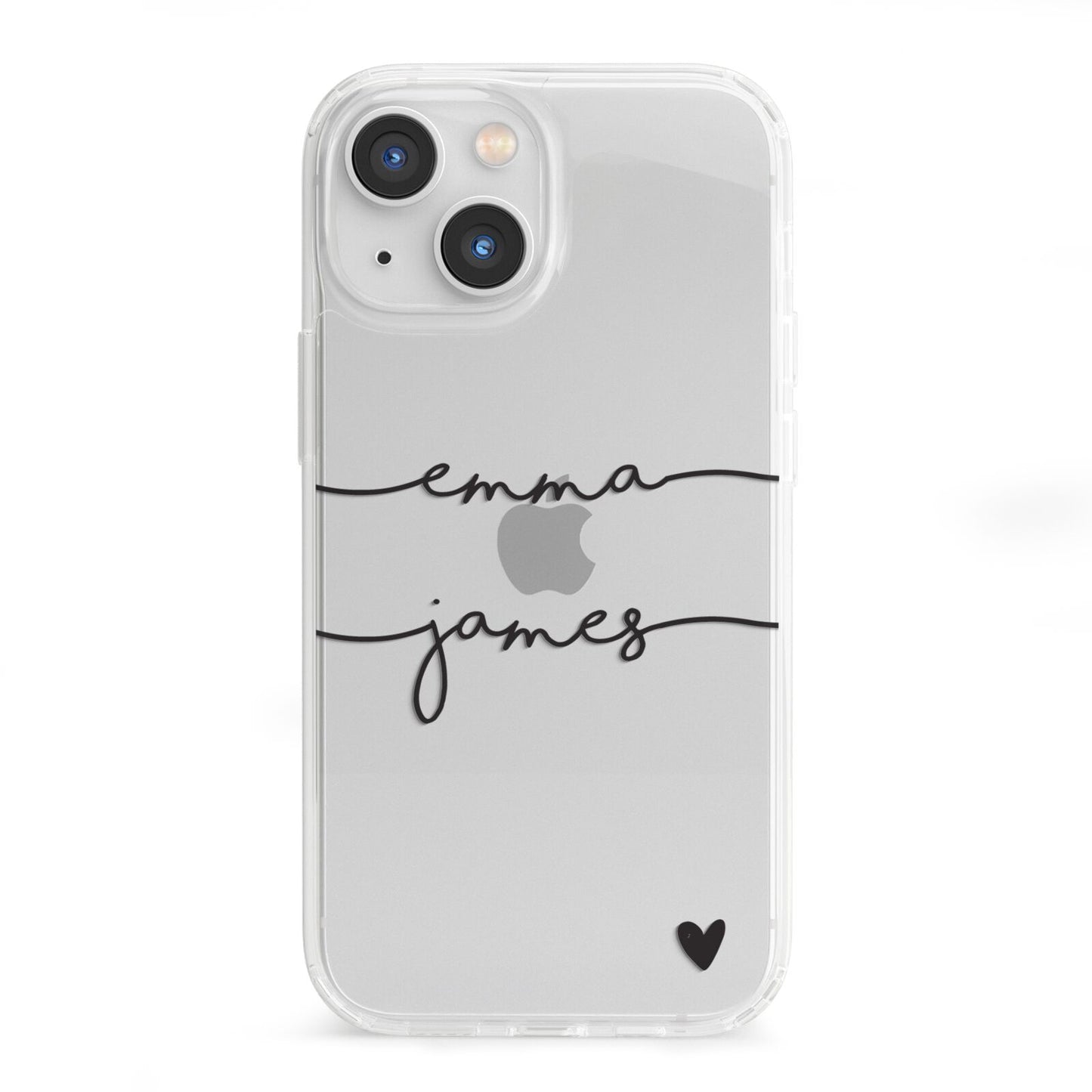 Personalised Black Couples Two Names Heart iPhone 13 Mini Clear Bumper Case