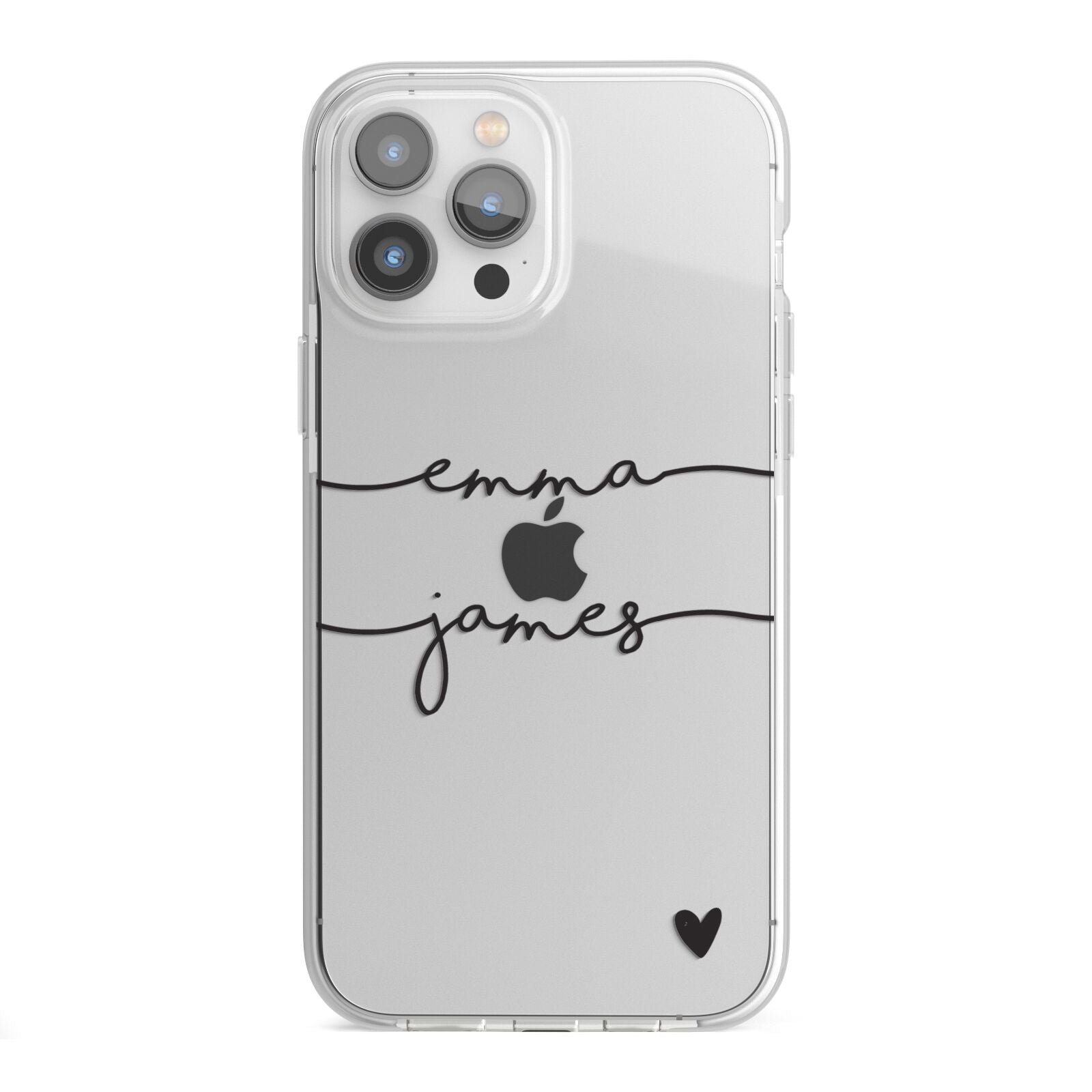 Personalised Black Couples Two Names Heart iPhone 13 Pro Max TPU Impact Case with White Edges