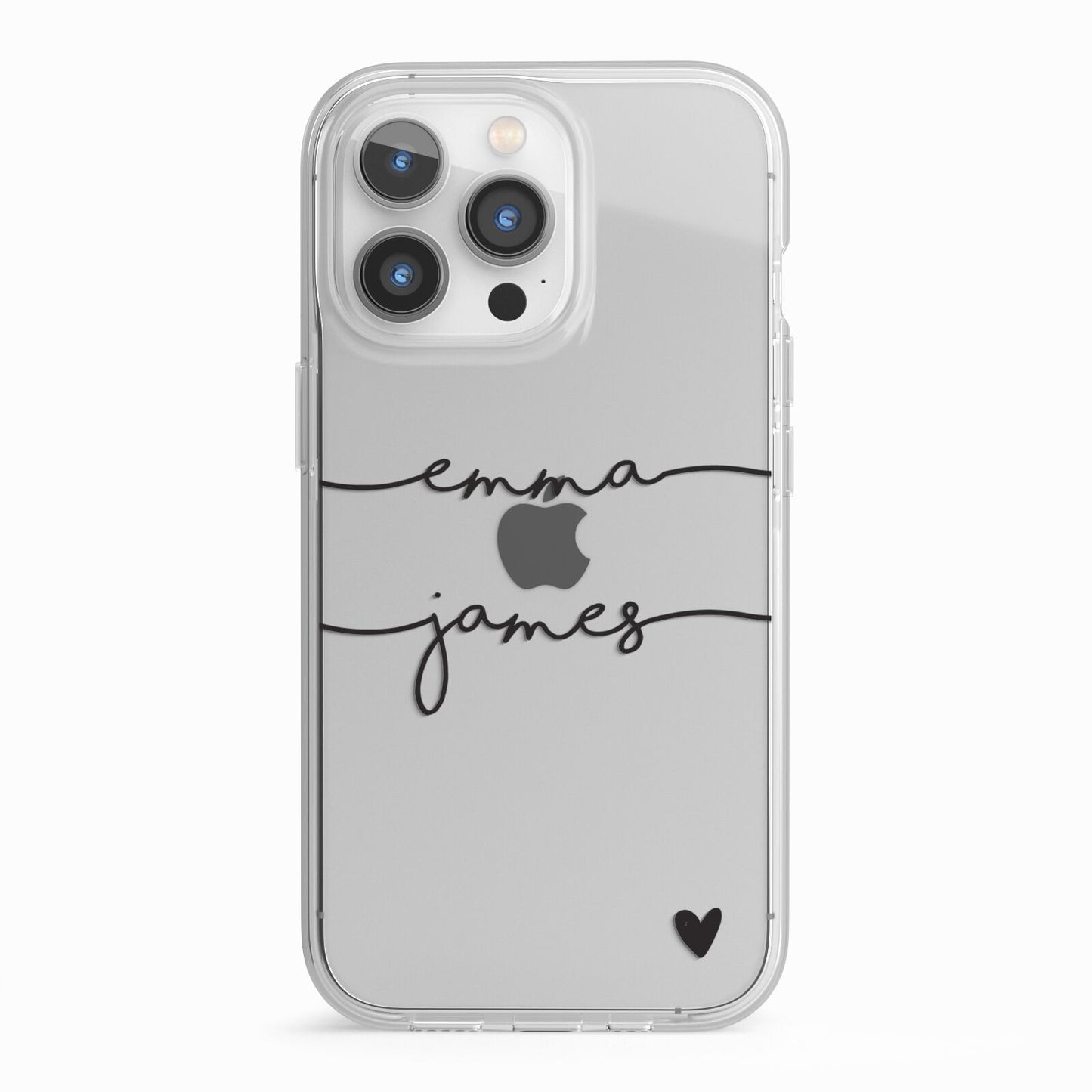 Personalised Black Couples Two Names Heart iPhone 13 Pro TPU Impact Case with White Edges
